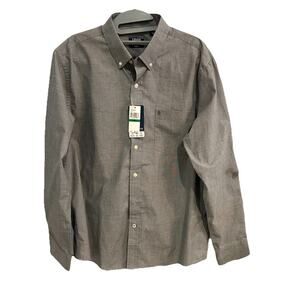 NWT IZOD Dress Shirt Slim Fit Nat Stretch Wrinkle Free Smoked Pearl Gray LG